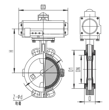 氣動襯氟蝶閥結構圖